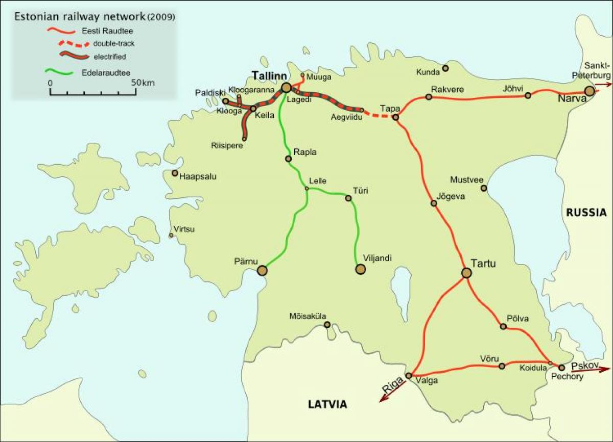 kaart van de estse spoorwegen